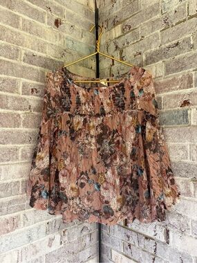 Floral Smocked Peasant Tunic Top - Mauve Floral